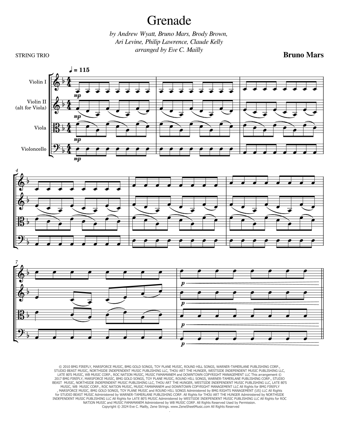 Grenade (arr. Eve C. Mailly - Zene Strings)