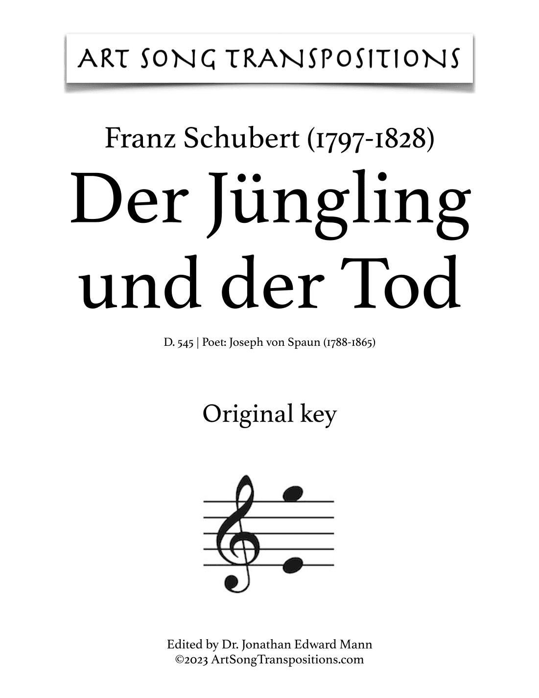 SCHUBERT: Der Jüngling und der Tod, D. 545 (original key) (arr. ArtSongTranspositions.com)