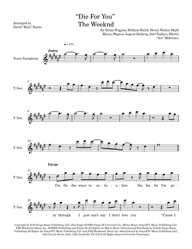 Die For You (arr. David "Rain" Banta)