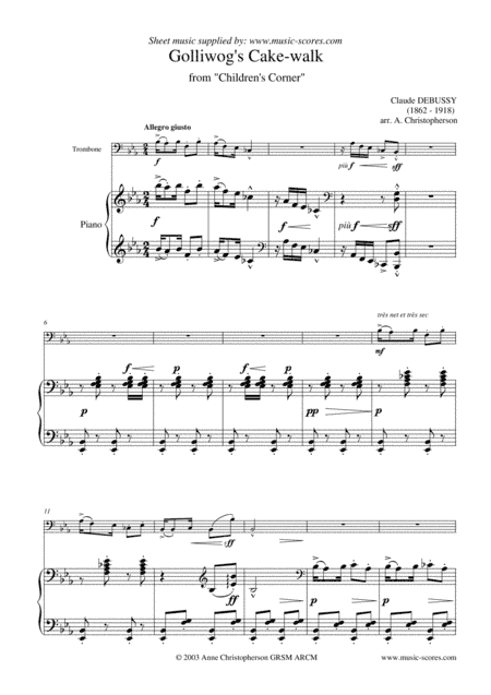 Golliwogg's Cakewalk - Trombone and Piano (arr. Anne L Christopherson GRSM ARCM)