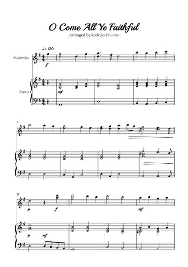 O Come All Ye Faithful (for marimba and piano accompaniment) (arr. Rodrigo Faleiros)