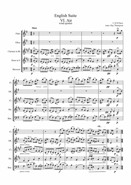 Parry: An English Suite VI Air - wind quintet (arr. R Thompson)