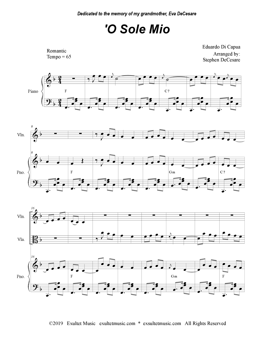 O Sole Mio (Duet for Violin and Viola) (arr. Stephen DeCesare)