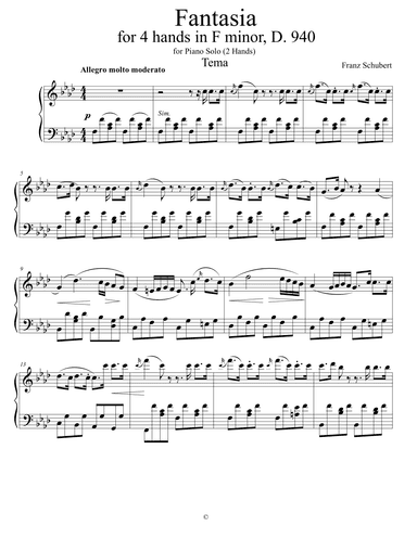 Fantasia Franz Schubert for  2 (4) hands  - F minor (arr. Nivs)
