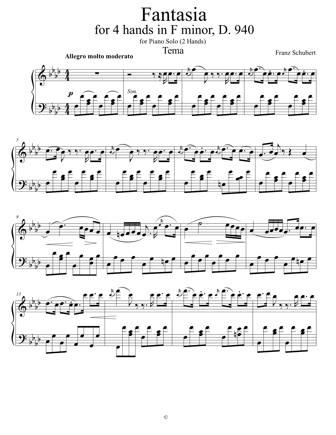 Fantasia Franz Schubert for 2 (4) hands - F minor (arr. Nivs)