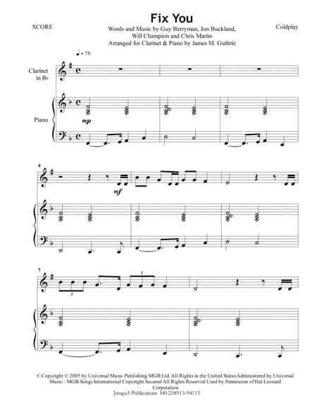 Fix You (arr. James M. Guthrie, ASCAP)