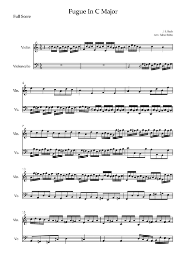Fugue In C Major (J. S. Bach) for Violin & Cello Duo (arr. Fabio Britto)