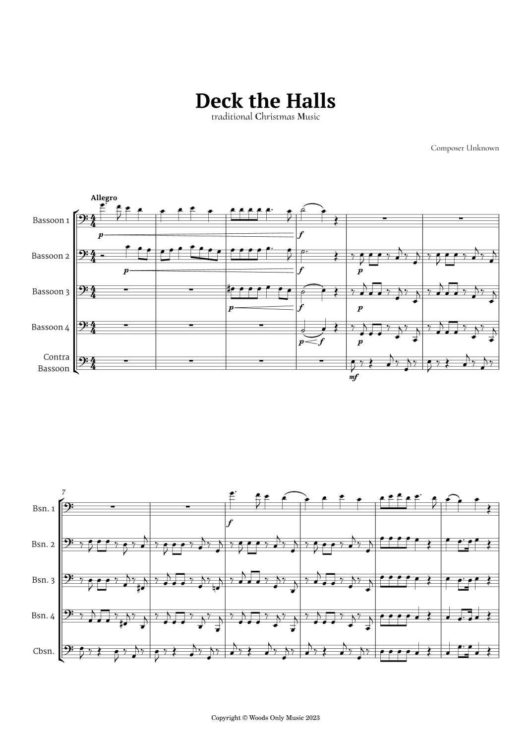Deck the Halls by Oliphant for Bassoon Quintet (arr. Ander)
