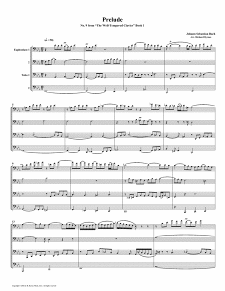 Prelude 09 from  Well-Tempered Clavier, Book 1 (Euphonium-Tuba Quartet) (arr. Richard Byrnes)