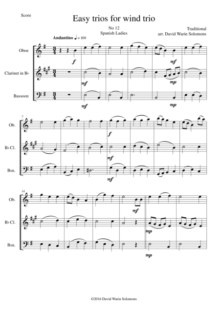 Spanish Ladies for wind trio (oboe, clarinet, bassoon) (arr. David Warin Solomons)