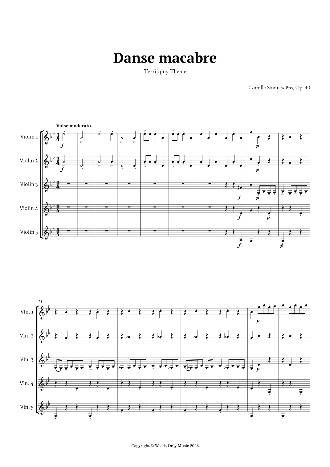 Danse Macabre by Camille Saint-Saens for Violin Quintet (arr. Ander)