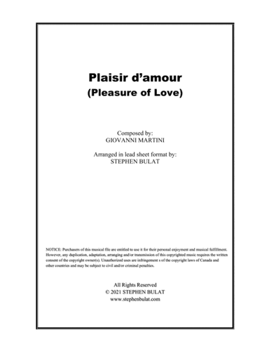 Plaisir d'amour (Pleasure of Love) - Lead sheet (key of F) (arr. Stephen Bulat)