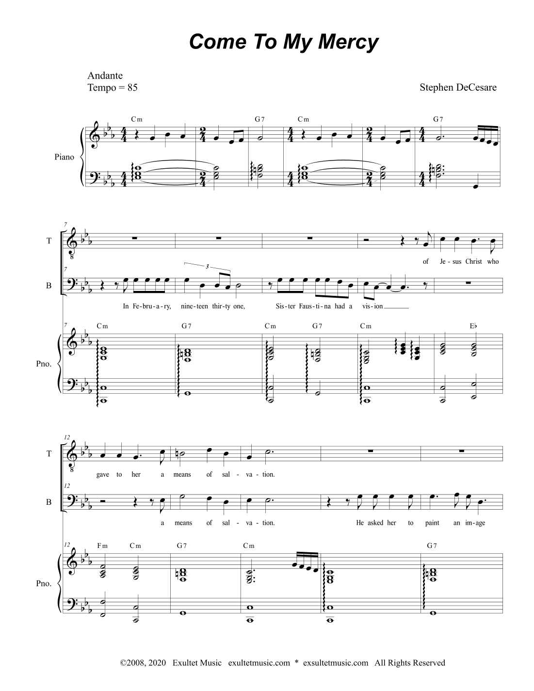 Come To My Mercy (2-part choir - (TB)