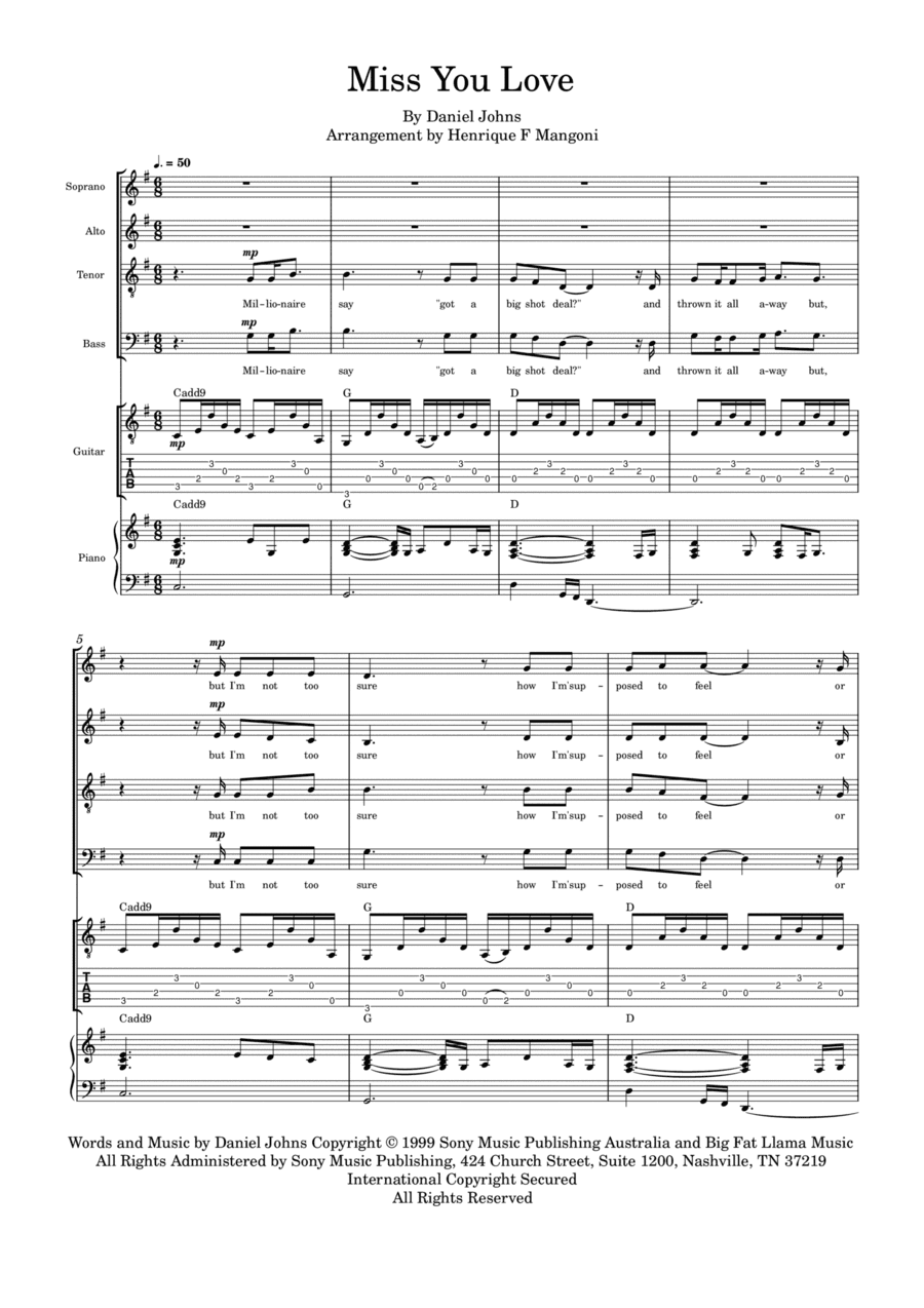 Miss You Love (arr. Henrique F Mangoni)