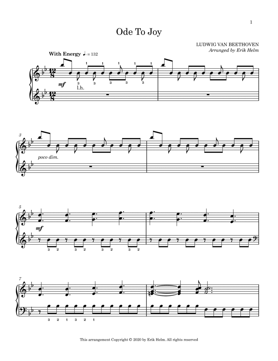 Ode To Joy (piano solo) (arr. Erik Helm)