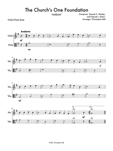 The Church's One Foundation - Violin/Viola Duet (arr. Christopher Bell)
