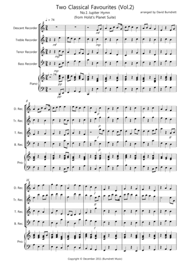 2 Classical Favourites for Recorder Quartet (volume two) (arr. David Burndrett)