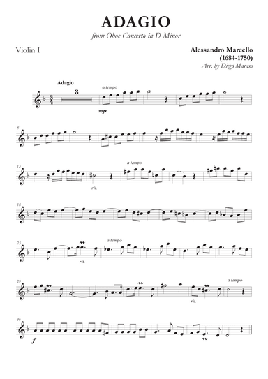 Marcello's Adagio for String Quartet (arr. Diego Marani)