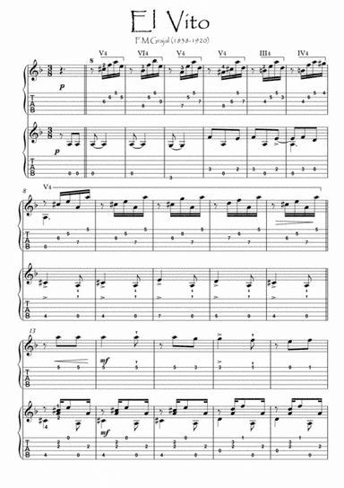 El Vito Guitar duet (arr. PianoSheetNow)