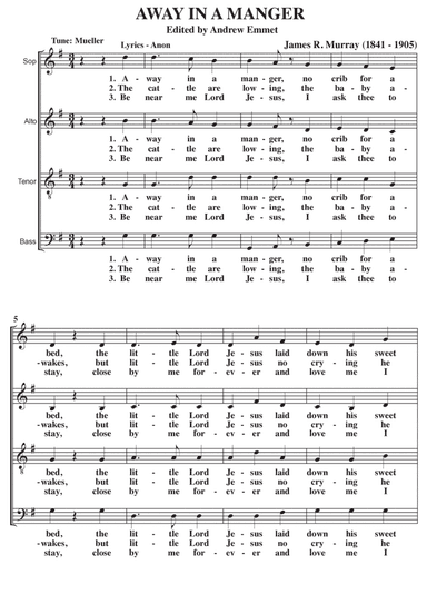 Away In A Manger (Mueller) A Cappella SATB (arr. Edited by Andrew Emmet.)