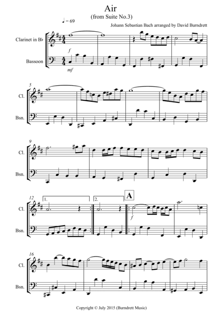 Air on a G String for Clarinet and Bassoon Duet (arr. David Burndrett)