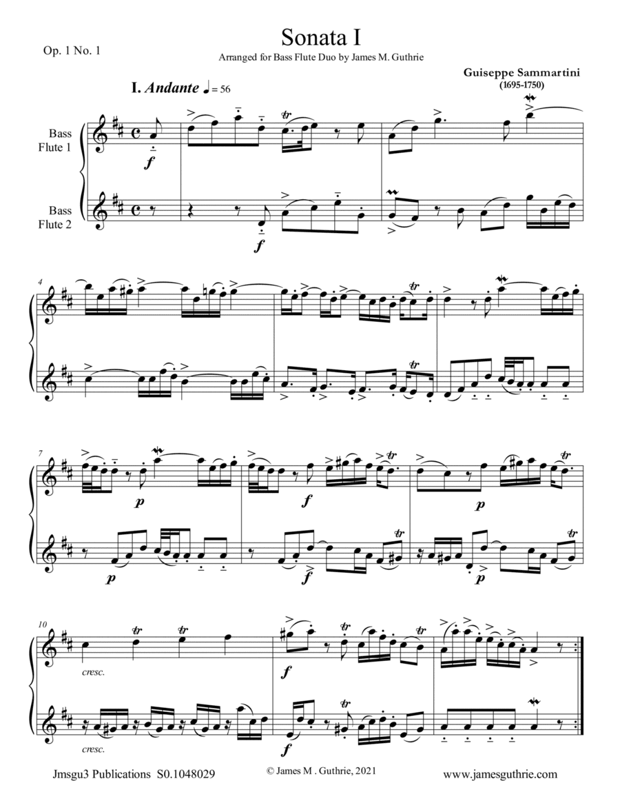 Sammartini: Sonata Op.1 No.1 for Bass Flute Duo (arr. James M. Guthrie)