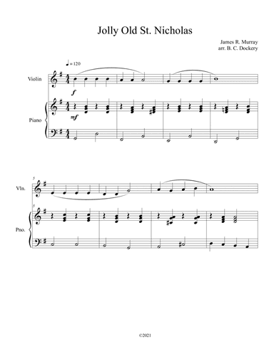 Jolly Old St. Nicholas (Violin Solo with Piano Accompaniment) (arr. B. C. Dockery)
