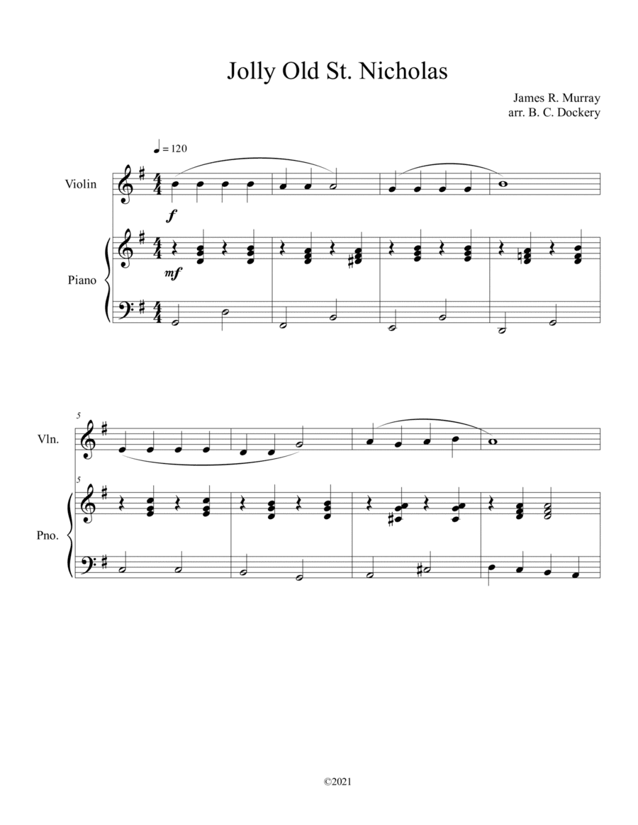 Jolly Old St. Nicholas (Violin Solo with Piano Accompaniment) (arr. B. C. Dockery)