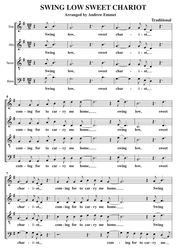 Swing Low Sweet Chariot A Cappella SATB (arr. Andrew Emmet)