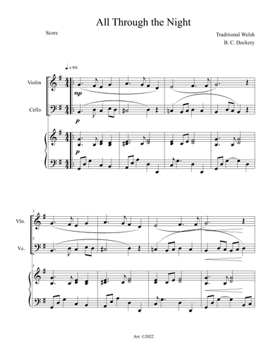 All Through the Night (Violin and Cello Duet with Piano Accompaniment) (arr. B. C. Dockery)