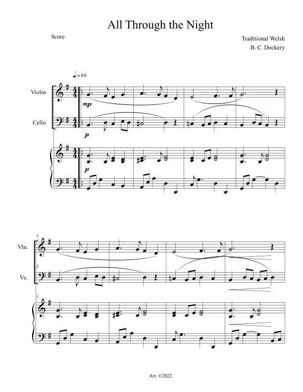 All Through the Night (Violin and Cello Duet with Piano Accompaniment) (arr. B. C. Dockery)