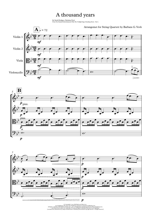 A Thousand Years (arr. Barbara Grahor Vovk)