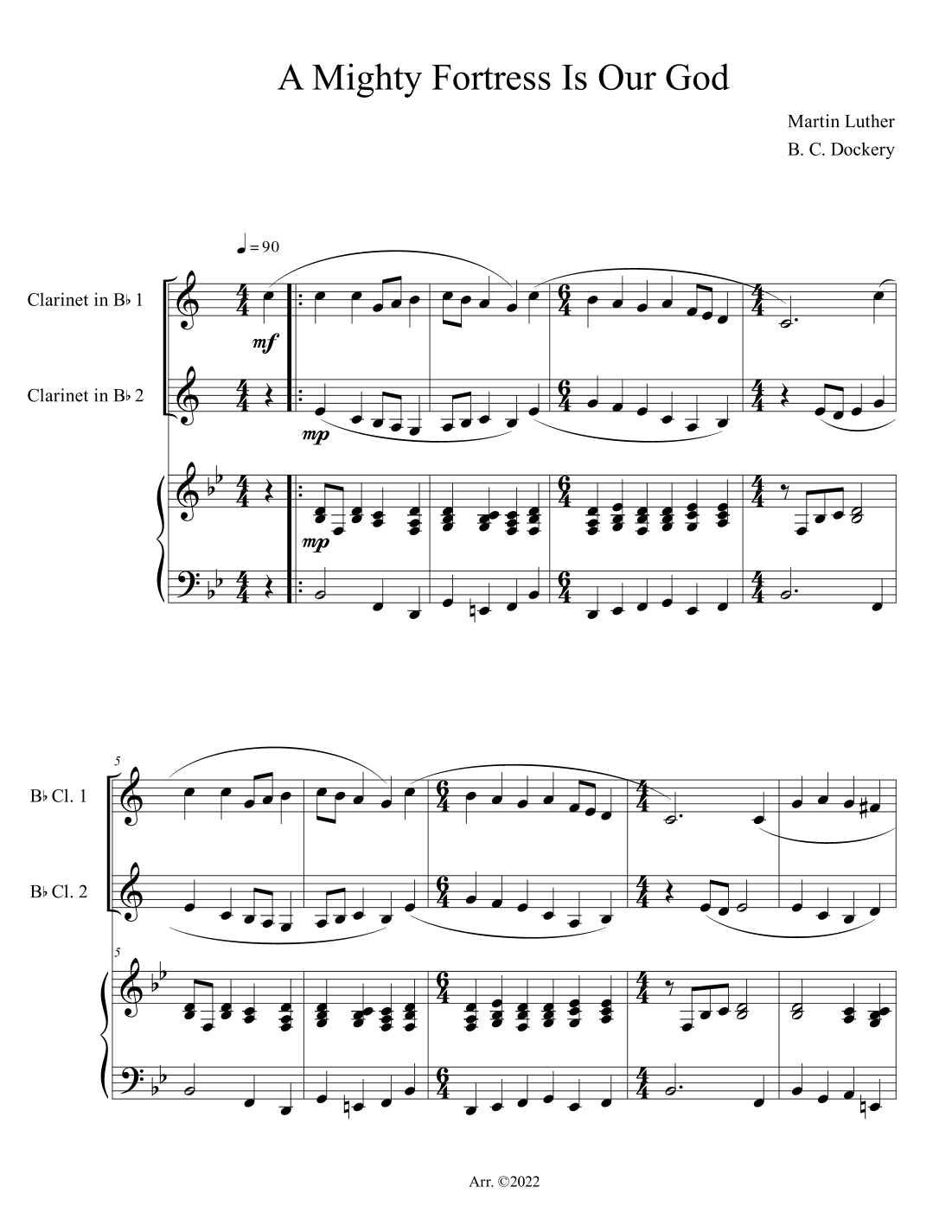 A Mighty Fortress is Our God (Clarinet Duet with Piano Accompaniment) (arr. B. C. Dockery)