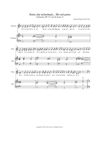 "Ho nel petto un cor si forte" from "Il Giustino" RV 717 - Antonio Vivaldi - Score Only (arr. Arturo Escorza)