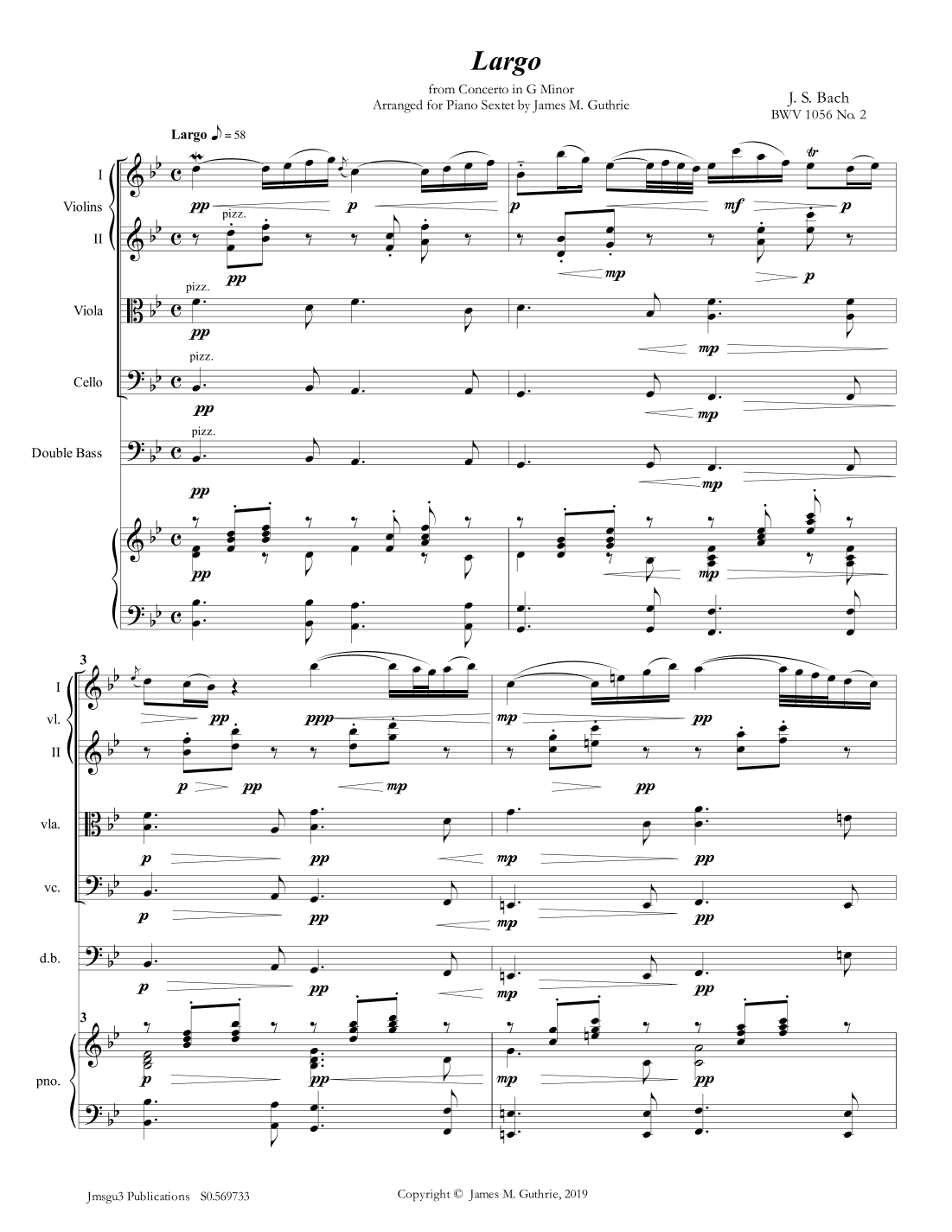 Bach: Largo from Concerto BWV 1056 for Piano Sextet (arr. James M. Guthrie)