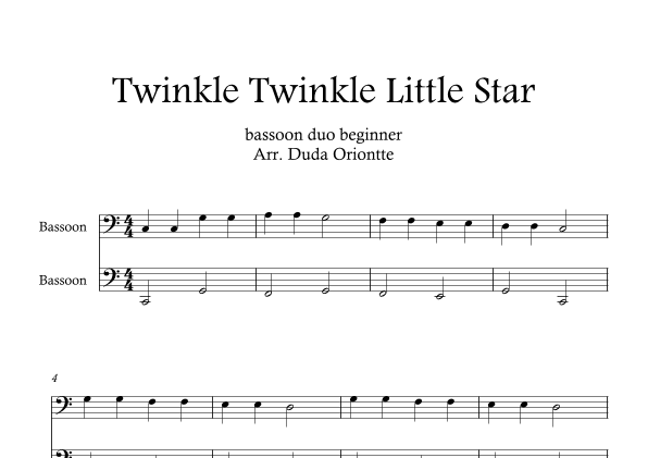 Twinkle Twinkle Little Star DUET (For BEGINNER and kids) (bassoon duo) (arr. Duda Oriontte)