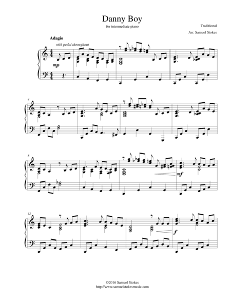 Danny Boy (Londonderry Air) - for intermediate piano (arr. Samuel Stokes)