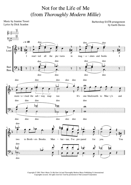 Not For The Life Of Me (arr. Garth Davies)