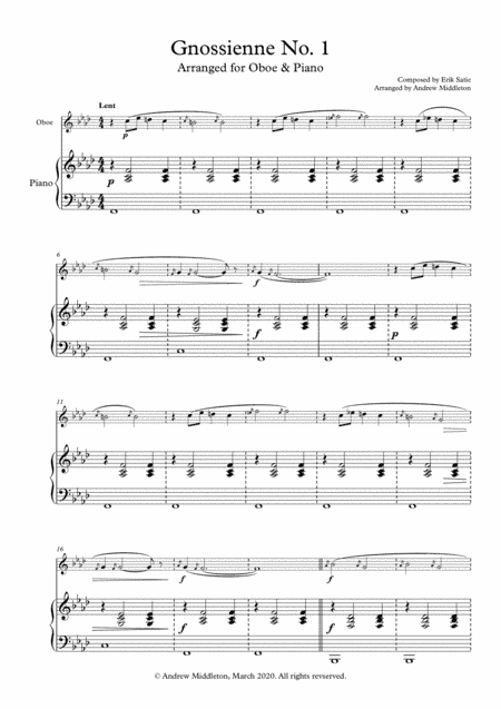 Gnossienne No. 1 arranged for Oboe & Piano (arr. Andrew Middleton)