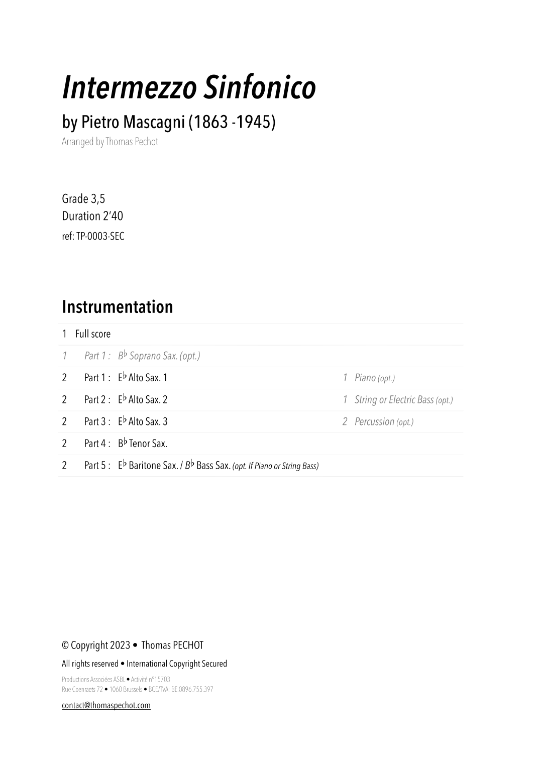 Intermezzo Sinfonico (arr. Thomas PECHOT)