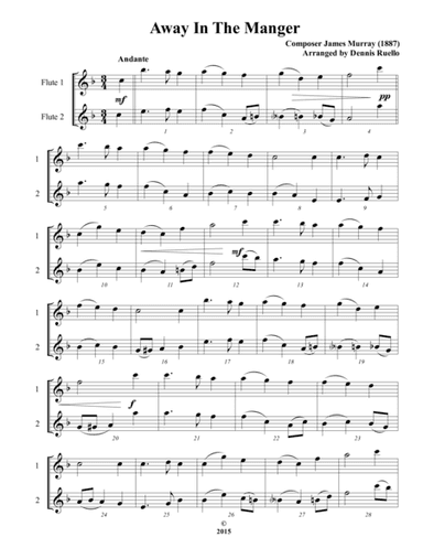 Away in the Manger / It Came Upon a Midnight Clear - Flute Duet - Intermediate (arr. Dennis Ruello)