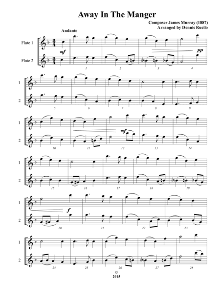 Away in the Manger / It Came Upon a Midnight Clear - Flute Duet - Intermediate (arr. Dennis Ruello)