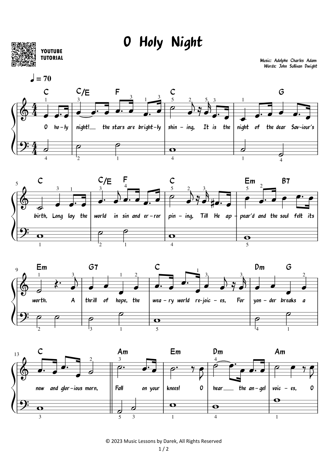 O Holy Night - Christmas Carol [EASY PIANO] (arr. Darek)