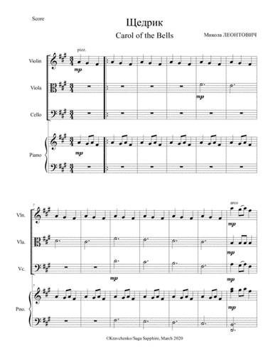 Carol of the Bells (Shchedryk) - Ukrainian Christmas carol for piano quartet (arr. Julia Samarska)