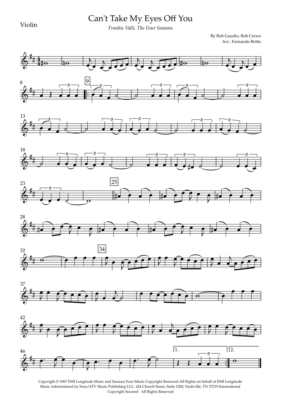 Can't Take My Eyes Off Of You (arr. Fernando Britto)