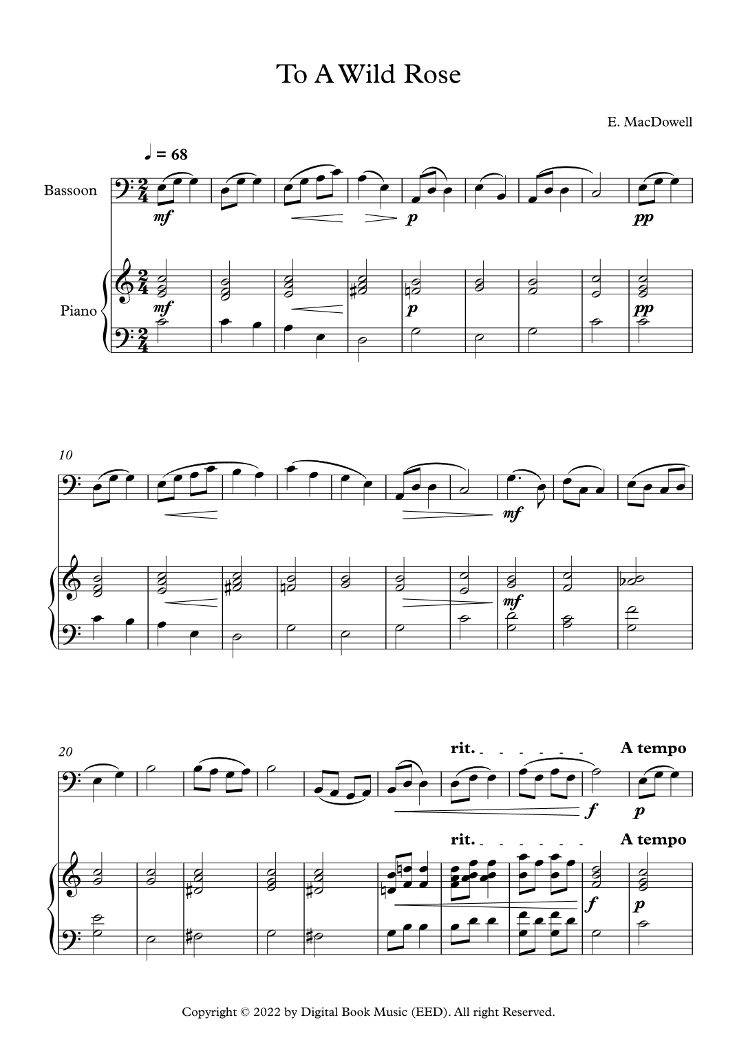 To A Wild Rose - Edward MacDowell (Bassoon + Piano) (arr. Digital Book Music)