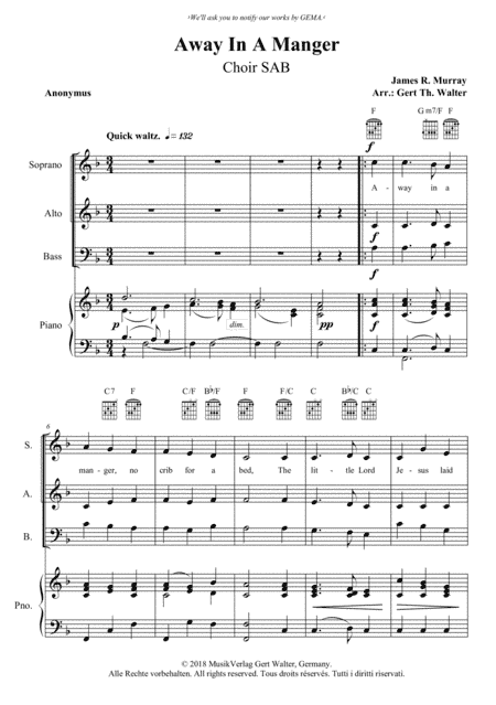 Away In A Manger (1st. version) (arr. Gert Th. Walter)