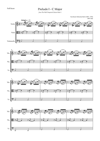 Prelude 1 in C Major BWV 846 (from Well-Tempered Clavier Book 1) for String Trio (arr. Fabio Britto)