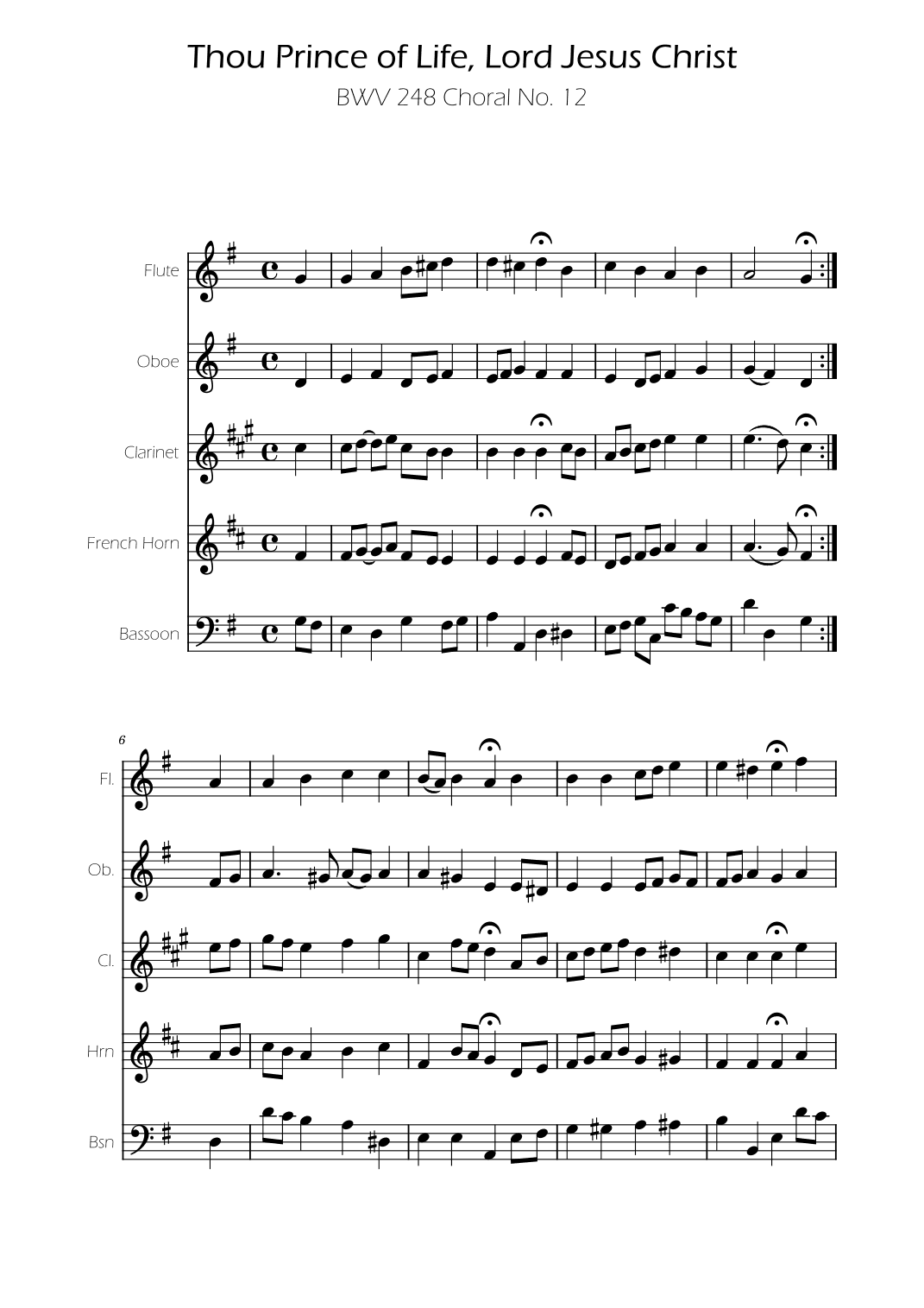 Thou Prince of Life, Lord Jesus Christ - Bach - Woodwind Quintet (arr. Ygor Nunes)