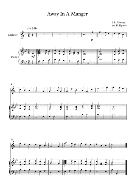 Away In A Manger, James Ramsey Murray, For Clarinet & Piano (arr. Eugene Egorov)
